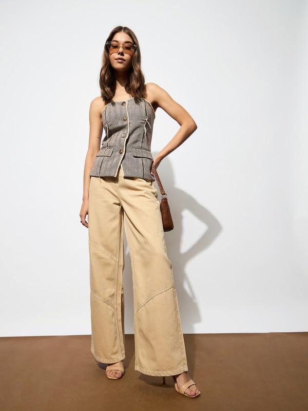 Image of barcino Navy High-Rise Stitch Detail Straight Jeans