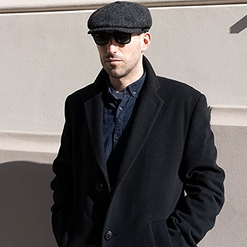 Sterkowski Rambler Cap | 100% Tweed Newsboy Mens Flat Cap | Shelby Gatsby English Country Gentlemen Hats Peaky Style Hat Boston Scally Cap 1920S Mens Accessories Dark Gray Melange 58 Cm #TOP6