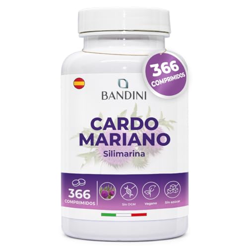 Bandini® Cardo Mariano 366 comprimidos de 300 mg | 1200 mg/día, suplemento a base de silimarina del Extracto Natural de Milk Thistle | Apoyo hepático natural, desintoxicación | Calidad certificada