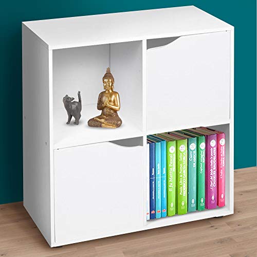 BAKAJI Mobile Armadio Libreria Bassa Design Cubo Moderno Mobiletto Armadietto Scaffale con 4 Ripiani e 2 Ante Dimensione 60 x 29 cm Arredamento Casa Soggiorno Salotto (Bianco)