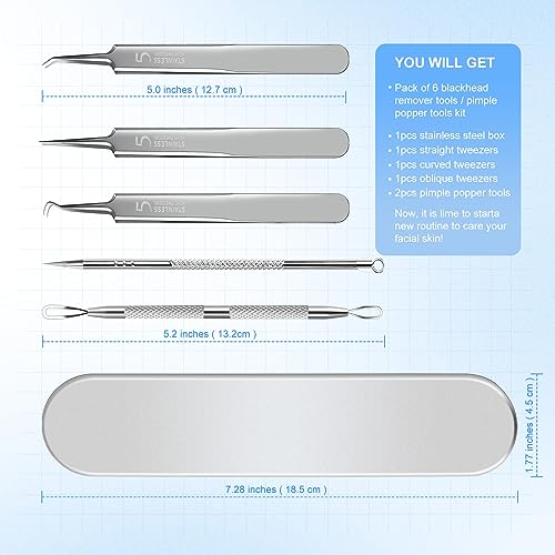 YGQQOY Blackhead Remover Tweezers, Pimple Popper Tool Kit, Ingrown Hair Tweezers, Blackhead Extractor, Skin Zit Acne Impurities Banging Removal Surgical Tweezers Tools for Nose Eye