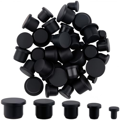 Image of GORGECRAFT 50Pcs Silicone Rubber Hole Plug 5 Sizes Round Rubber Button End Covers Black Waterproof Sealing High Temp T-Type Hole Plug Soft Flexible Stopper for Bottles Pipes Flower Pots