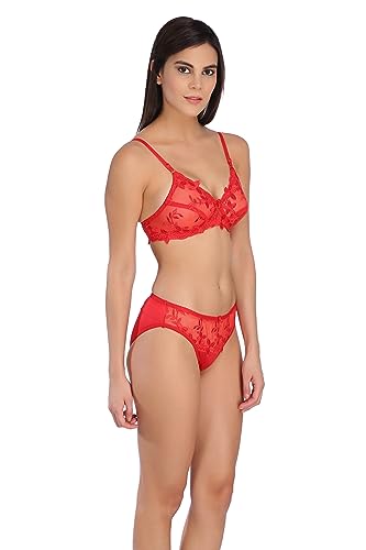 Image of Tipsy Women's Net Lace Non Padded Non Wired Bra Panty Set