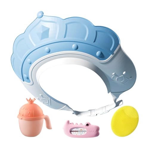 Mdikawe キッズ用バスキャップ、シャワーハット - 水温計とシャンプーカップ付き洗髪帽子 | シャンプーブラシ付きシャンプーキャップ、耳を保護し、目を保護します。