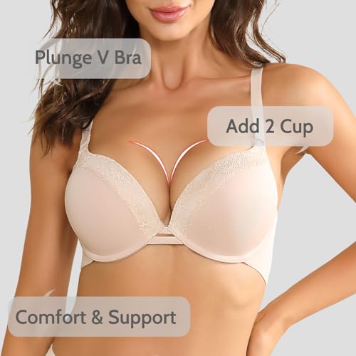 Women's Push Up Thick Heavy Padded Comfort Support Add 2 Cup Plunge Underwire Bra2