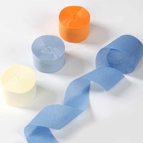 Image of Light-Dusty Blue Beige-Orange Party-Decorations Streamers - 8 Rolls Graduation 2026 Boho Fall Birthday Baby Bridal Shower Crepe Tissue Paper Streamer,Bachelorette Engagement Decor Lasting Surprise