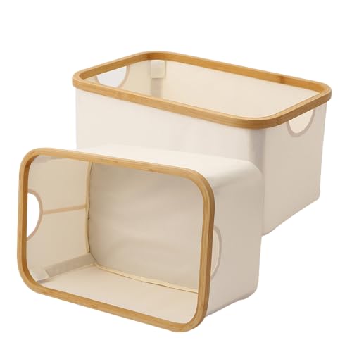 2PCS Laundry Basket, Foldable laundry basket organizer Storage Box, 30L Foldable Bamboo Laundry Sorter, Fabric Storage Basket for Books, Toys, Clothes, Snacks, Bath Towels