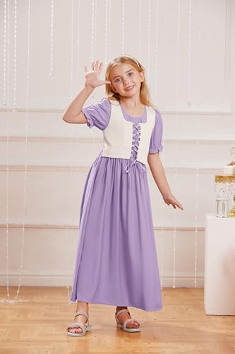 Scarlet Darkness Girl Renaissance Dress Short Puff Sleeve Long Dresses Flower Girl Dress Size 7-143