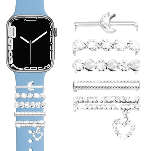 JR.DM 5 Stück Watch Armband Charms mit Glitzernden Ringschlaufen, Kompatibel mit Apple Watch 40 mm 38 mm 41 mm 42 mm 44 mm 45 mm 46mm Metall Dekorative Schmuck für iWatch-Series 10 9 8 7 6 5 4 3 2 1