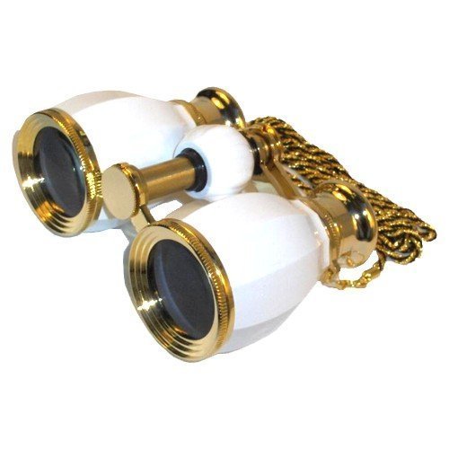 HQRP 4 x 30 Opera Glasses Binoculars Antique Style White pearl with Gold Trim w/Necklace Chain
