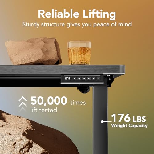 Image of HUANUO Electric Standing Desk, 40 x 24 Inch Height Adjustable Computer Desk with Storage Bag, 4 Height Memory Settings, Sit Stand Up Desk for Home Office, Grey