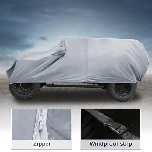 Image of Car Cover Waterproof All Weather with Driver Door Zipper for Jeep Wrangler JK JL 4 Door 2007-2021 / Full Exterior Cover /Durable 210D Oxford Cloth / 1Pcs Gray