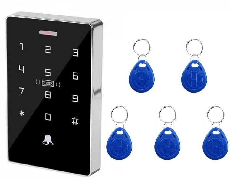 Jenix Security Door Access Control Keypad, ID Keypad with 5 ID Key Fobs, Stand-Alone Keypad, Door Lock Keypad Controller, for Gate Opener, Entry Gate Keypad, Waterproof Security Access Controller