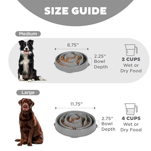 Outward Hound Fun Feeder Slo Bowl – Medium 2‑Cup Capacity, Slow Feeding, Small to Medium Dogs & Cats, Non-Slip, Gray, Drop Pattern — view 5