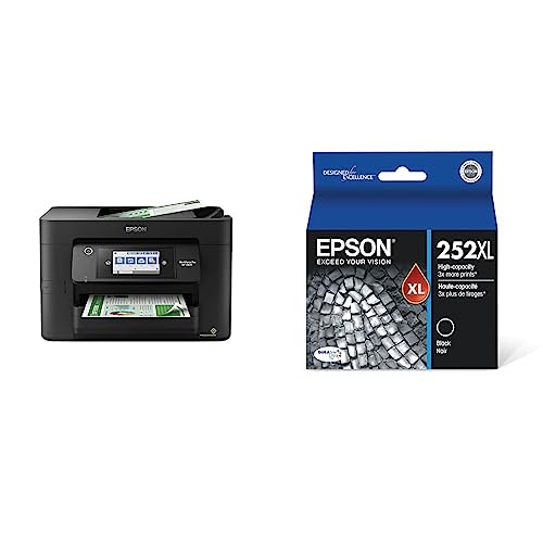Epson® Workforce® Pro WF-4820 Wireless Color Inkjet All-in-One Printer, Black, Large & T252 DURABrite Ultra Ink High Capacity Black Cartridge (T252XL120-S) for Select Workforce Printers