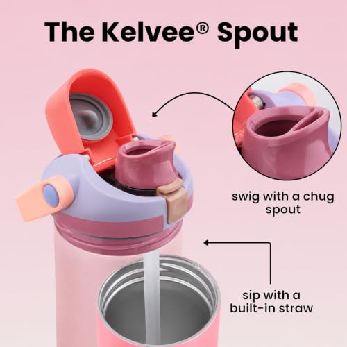 Image of KELVEE FreeSip Sway 900ml Insulated Stainless Steel Water Tumbler with Two-Way Spout & Straw, Bucket Handle, Leak-Proof BPA-Free Sports & Travel Sipper for School, Gym & Outdoor (Bubblegum)