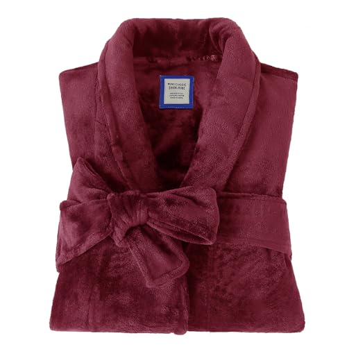 Fleece Men's Bathrobe,Long Warm Men's Bathrobe,Men's Spa Bathrobe with Belt and 2 Pockets