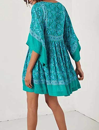R.vivimos Women's Summer Cotton Half Sleeve Casual Loose Bohemian Floral Tunic Dresses (Medium, Green) #TOP3