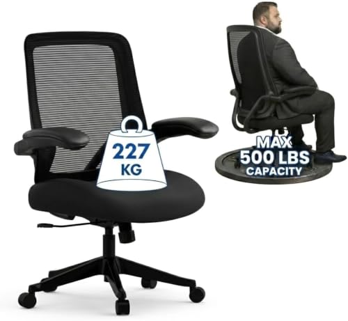FLEXISPOT BIG MAX Ergonomic Office Chair 227kg, Heavy Duty Mesh Desk Chair with Wide Seat, 90° Flip-Up Armrests & Adjustable Lumbar Support for Home Office