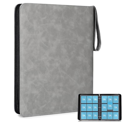 Tatxmalv 540 Tasche Album Porta Carte, Raccoglitore di Carte Impermeabile, Design Della Cinghia, 30 Pagine con Libro Carte Collezione con Cerniera, per di Calcio, da Baseball (grigio)