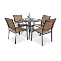LEVELEVE 5 Piece Patio Dining Set,Outdoor Furniture 4 Textilene Chairs & 1 Round 38"x 38" Metal Slatted Table with 1.5" Umbrella Hole,Outside Porch Deck Balcony Backyard Set for 4(Brown)