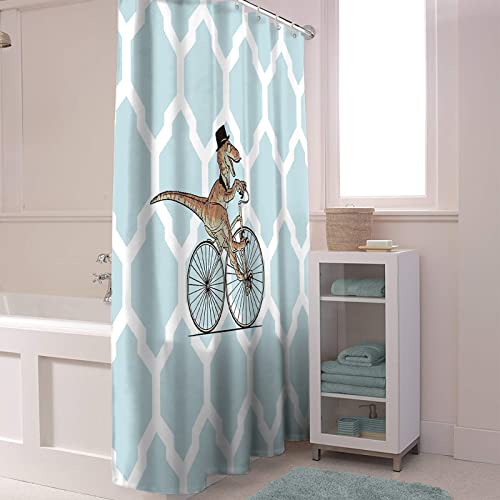 Vandarllin Funny Shower Curtain, Bicycle Dinosaur Geometric Kids Shower Curtains Set With Hooks, Blue Waterproof Fabric Bathroom Curtains Decor Home Accessories,72 X 72 Inch Long #TOP3