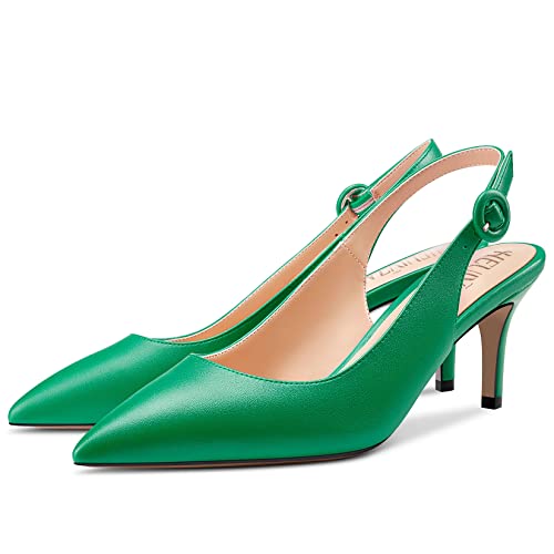 HEUIVZAR Slingback Pumps for Women Ankle Strap Pointed Toe Stiletto Kitten Low Heel Matte Shopping Vacation Classic 2.5 Inch4