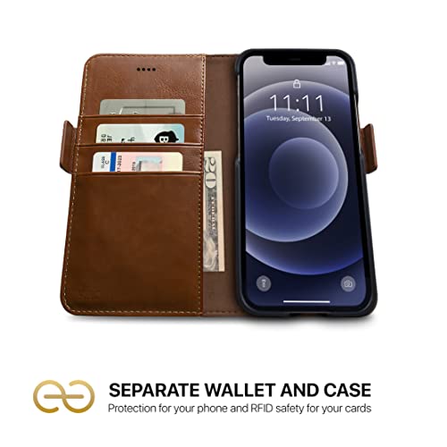 Image of dreem Fibonacci 2-in-1 Wallet Case for Apple iPhone 12 & 12 Pro - Luxury Vegan Leather, Magnetic Detachable Shockproof Phone Case, RFID Card Protection, 2-Way Flip Stand - Chocolate