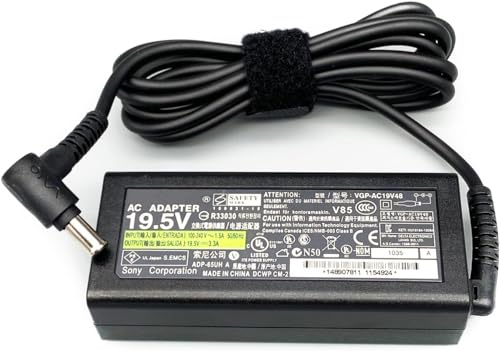 Adaptador de alimentación para portátil de 19,5 V 3,3 A 65 W compatible con Sony VAIO VGP-AC19V43/VGP-AC19V44 VGP-AC19V48 VGP-AC19V49 VGP-AC19V63 Cargador de portátil con cable de alimentación