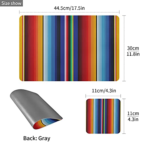 Xigua 2 Pack Mexican Place Mats + Coasters Set Waterproof Placemats Faux Leather Dining Table Mat Heat-Resistant Placemat For Dinner/Kitchen/Party/Restaurant, Mexican Serape Blanket Stripes #TOP2