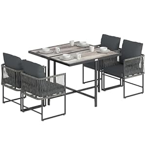 Outsunny Polyrattan Gartenmöbel Set 5-teilig Platzsparend Sitzgruppe Tisch mit 4 Stühlen DPC-Tischplatte abnehmbar Kissen, Essgruppe 4 Personen Gartenset Gartengarnitur für Garten Balkon Terrasse