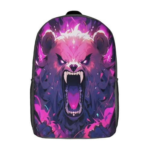 Sac à dos d'école pour enfants Angry Bear imprimé 3D à grande capacité