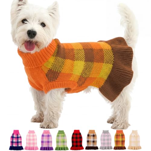 Image of Dog Sweater Dress Plaid Knitwear for Large Dogs Girl Christmas Clothes