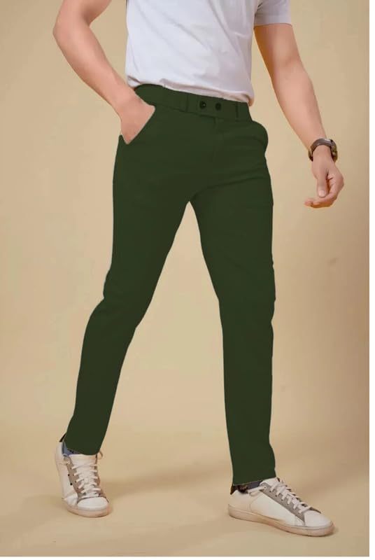 Image of NoseQueen Men's Slim Fit Cargo Trousers | Stretchable Formal Men Trousers | Stylish Slim Fit Trouser for Men | Polycotton Knitted Fabric Pant for Men's