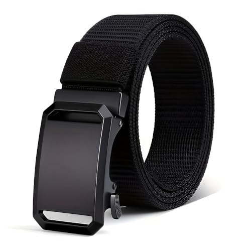 Men's Tactical Nylon Belt – Adjustable No-Hole Military Style Belt with Metal Buckle for Work, Casual, Hiking & Outdoor Use