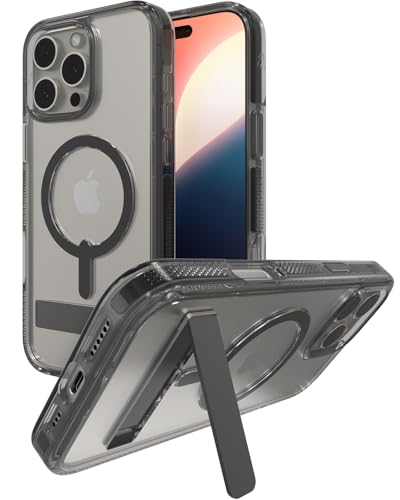 Image of ZAGG Santa Cruz Snap with Kickstand Case for iPhone 16 Pro Max - MagSafe Compatible, 13ft Military-Grade Drop Protection, Reinforced with Graphene, Clear Case with Vibrant Color Accents, Black