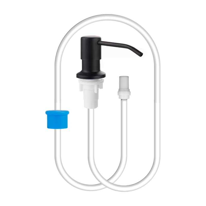 ELEBOXBuilt In Soap Dispenser For Kitchen Brushed Nickel Sink Soap Dispenser Countertop Pump Head With 47" Extension Tube Kit (Black)