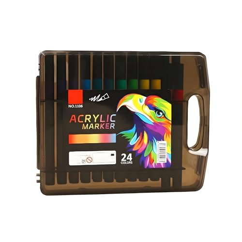 Image of JOUET Acrylic Marker Pens Set, 24 Colors, Fine Tip, Water-Based, Multi-Surface, Permanent, Quick-Drying, with Storage Case