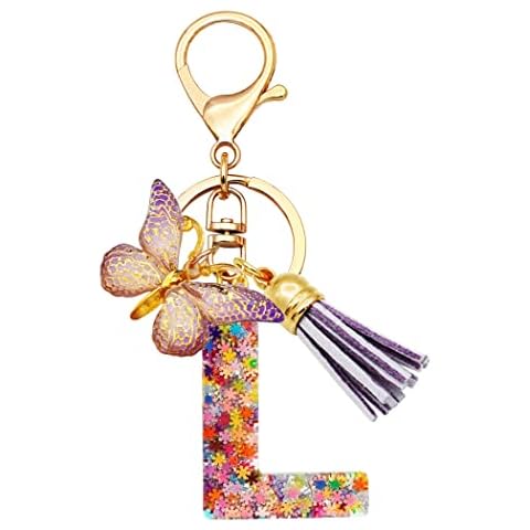 TTYY Initial Letter Keychain for Women Gift for Young Teenage Girl Gifts for Christmas to Mom Daughter Purple tassel (purple snow LetterL) Cover