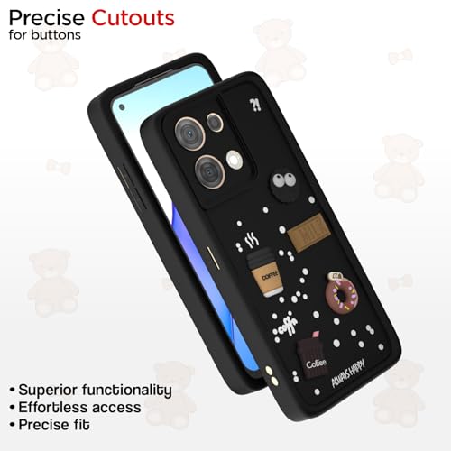 Image of Pikkme Back Cover for Oppo Reno 8 5G | Cute Fun Cartoon 3D Bear Silicone Full Body Protection Bumper Case (Black)