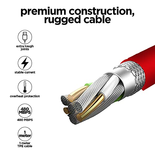 Image of Nu Republic Blaze Hypersonic 50W USB Type C Cable 3.5 A 1 m Supports All Fast Charging Technologies (Compatible with Mobile, Tablet, Laptop, Speakers, Red, One Cable)