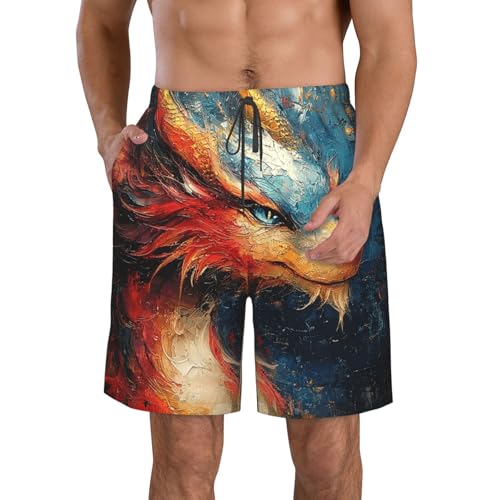 Men's Swim Trunks Beach Board Shorts Swimwear Bathing Suits - Dragon Magic Art