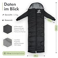 Schlafsack [mit Ärmeln] – Schlafsäcke für Erwachsene, Outdoor & Camping [3 Jahreszeiten] Deckenschlafsack mit Öffnungen an den Füßen | 220x80cm, wasserabweisend | Inkl. Kissen | Nature Rovers – Ansicht 7