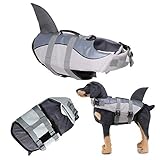 F FINEC Chaleco salvavidas para perros, chaleco salvavidas para animales domésticos con asa para perros pequeños, medianos y grandes, talla ajustable (S, gris)