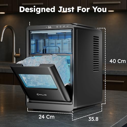 Image of Kilig A-01 Countertop Crescent Ice Maker | 16 Cubes in 12-15 Mins | Crystal-Clear Slow-Melting Ice for Home, Office, Bar & Party- Black