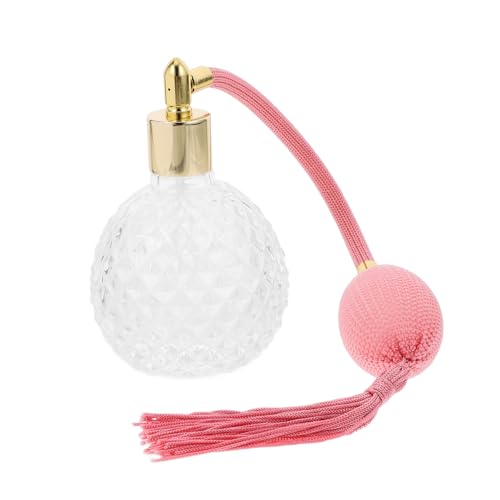 HEALLILY Botella de Perfume Botella de Perfume de Cristal de Cristal Botella de Spray de Perfume Recargable Botella de Perfume Vacía de Estilo Vintage con Borla Larga Rosa 100 ml