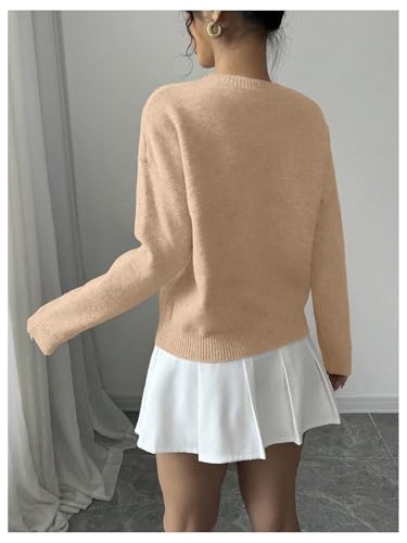 Image of RoseSeek Women's 3D Floral Appliques Crewneck Sweaters Long Sleeve Drop Shoulder Pullovers Elegant Knit Tops