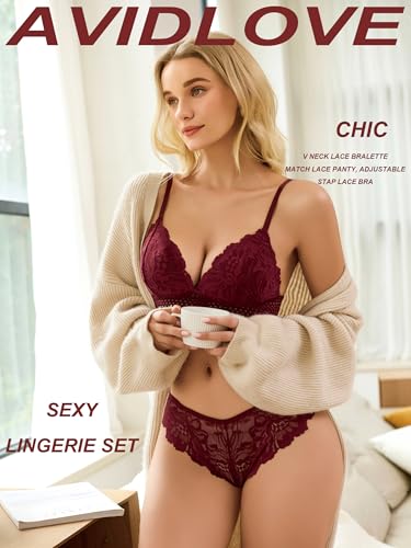 Image of Avidlove Lingerie Set for Women Sexy Lace Bra and Panty Sets 2 Piece Lace Bralette Set