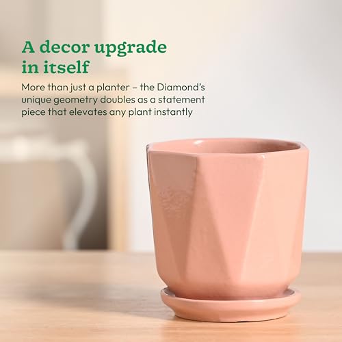 Image of UGAOO Diamond Ceramic Flower Pot for Indoor Plants, 4 Inch - Light Pink