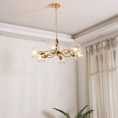Lustre boule de verre transparent à 3 lampes pour salon moderne